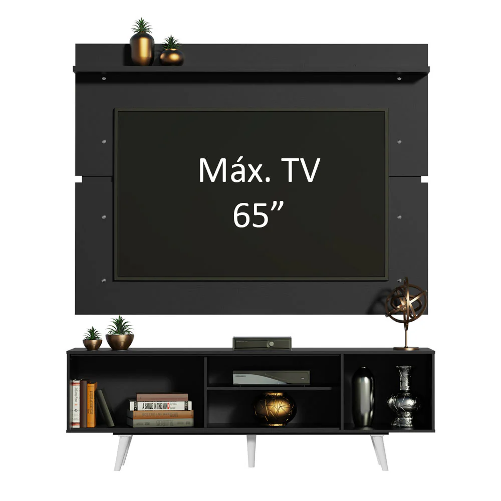 Rack Madesa Dubai e Painel para TV até 65 Polegadas com Pés Preto/Branco 7777 - Image 4
