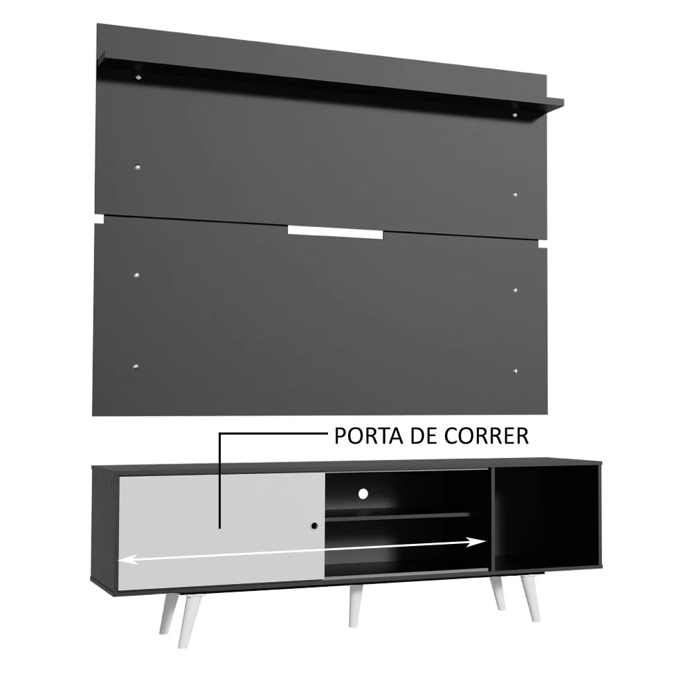 Rack Madesa Dubai e Painel para TV até 65 Polegadas com Pés Preto/Branco 7777 - Image 5