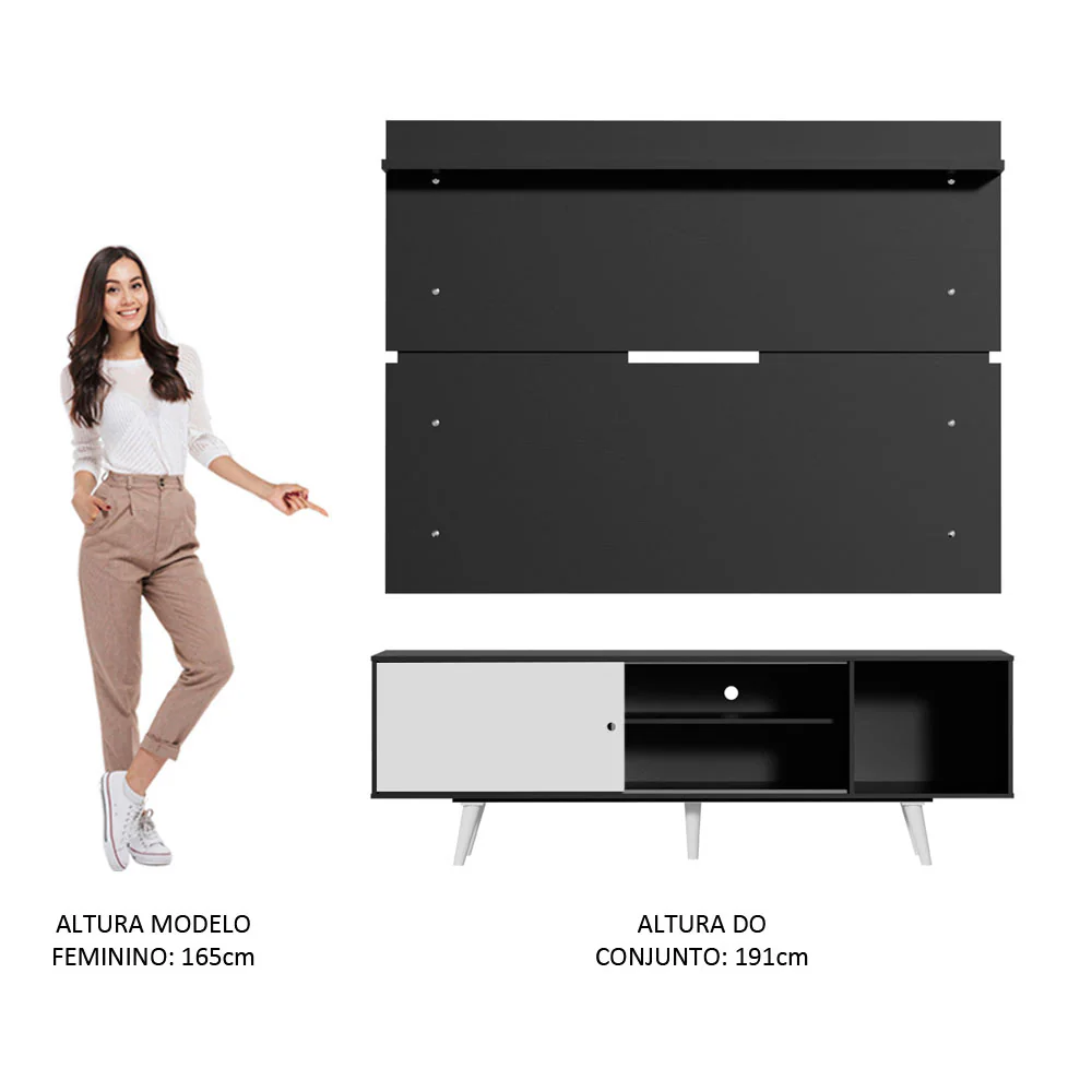 Rack Madesa Dubai e Painel para TV até 65 Polegadas com Pés Preto/Branco 7777 - Image 6