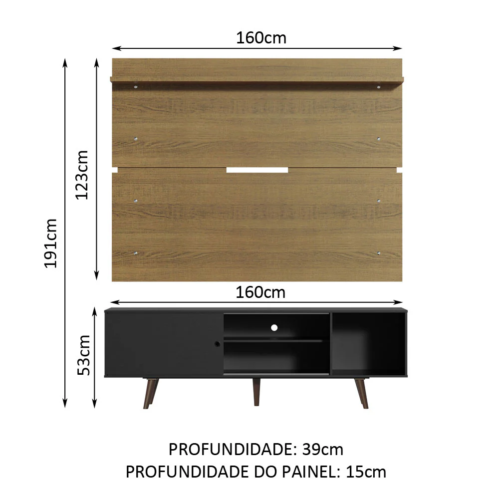 Rack Madesa Dubai e Painel para TV até 65 Polegadas com Pés Preto/Rustic 8N5Z - Image 3
