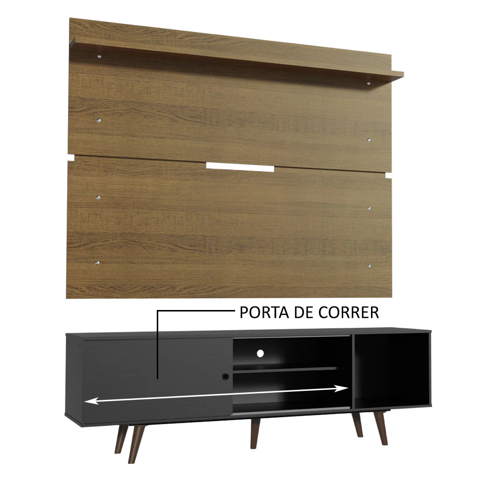 Rack Madesa Dubai e Painel para TV até 65 Polegadas com Pés Preto/Rustic 8N5Z - Image 5