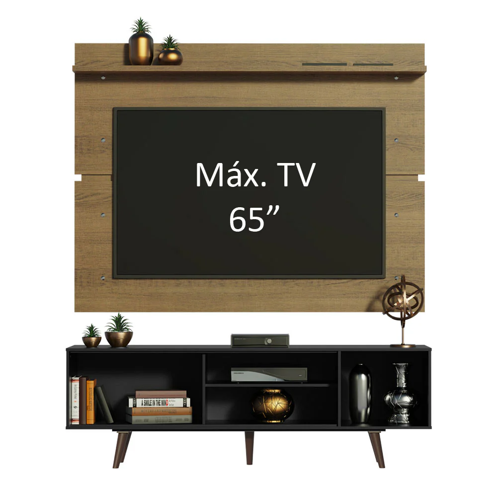 Rack Madesa Dubai e Painel para TV até 65 Polegadas com Pés Preto/Rustic D85Z - Image 4