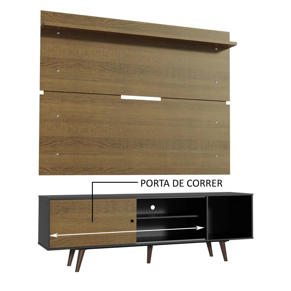 Rack Madesa Dubai e Painel para TV até 65 Polegadas com Pés Preto/Rustic D85Z - Image 5