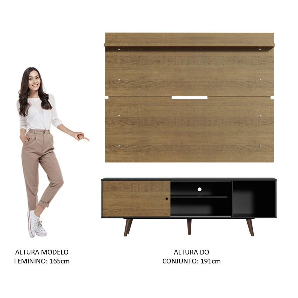 Rack Madesa Dubai e Painel para TV até 65 Polegadas com Pés Preto/Rustic D85Z - Image 6