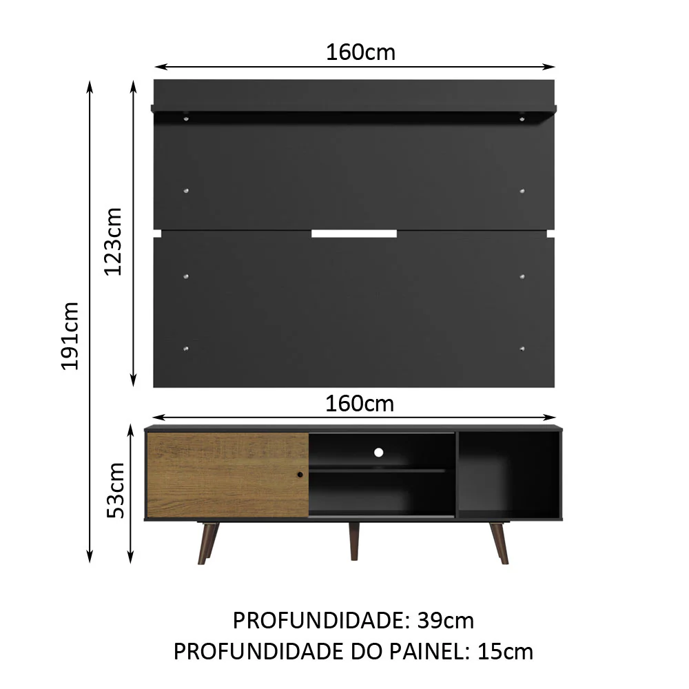 Rack Madesa Dubai e Painel para TV até 65 Polegadas com Pés Preto/Rustic D8D8 - Image 3