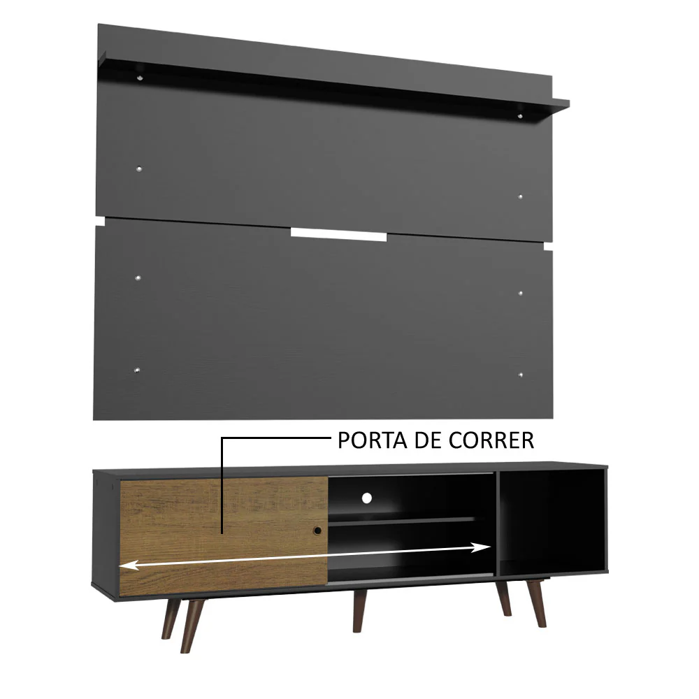 Rack Madesa Dubai e Painel para TV até 65 Polegadas com Pés Preto/Rustic D8D8 - Image 5