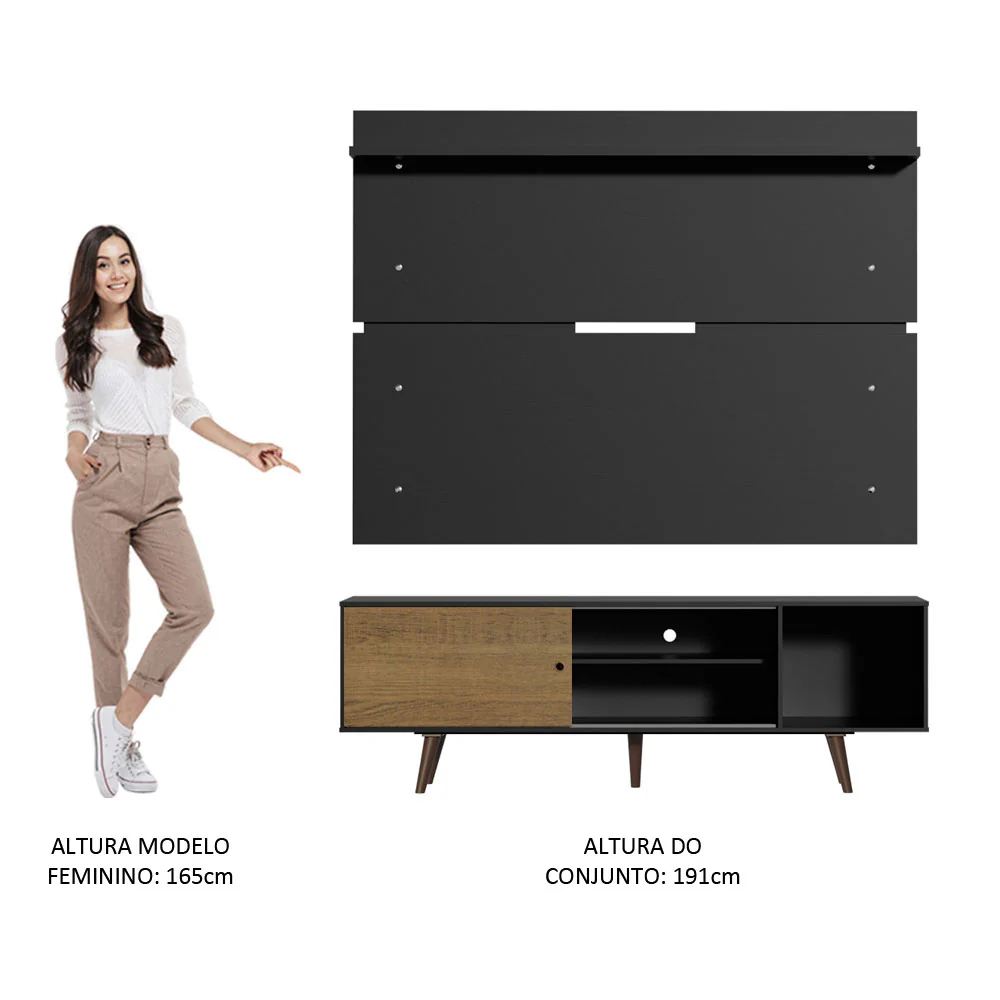 Rack Madesa Dubai e Painel para TV até 65 Polegadas com Pés Preto/Rustic D8D8 - Image 6