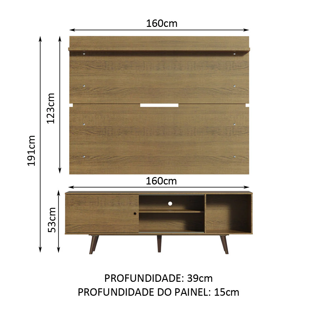 Rack Madesa Dubai e Painel para TV até 65 Polegadas com Pés Rustic - Image 3