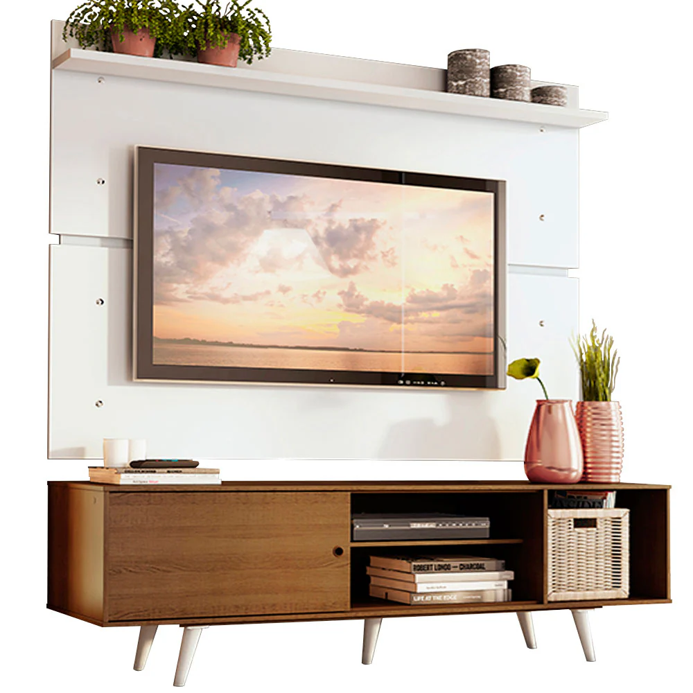 Rack Madesa Dubai e Painel para TV até 65 Polegadas com Pés Rustic/Branco 5Z09 - Image 2