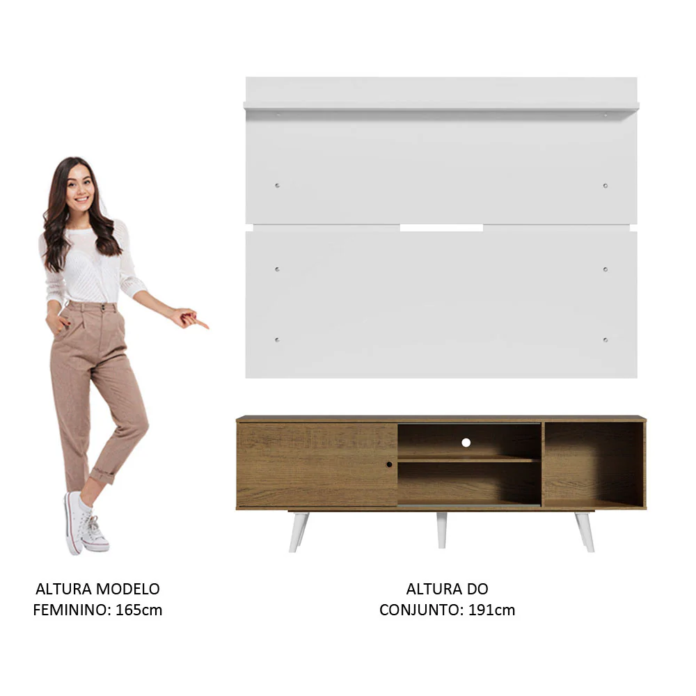 Rack Madesa Dubai e Painel para TV até 65 Polegadas com Pés Rustic/Branco 5Z09 - Image 6