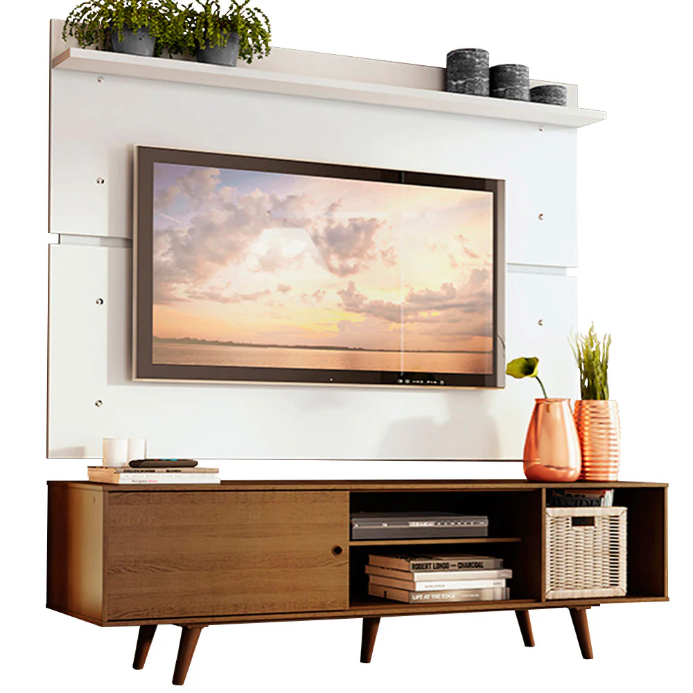 Rack Madesa Dubai e Painel para TV até 65 Polegadas com Pés Rustic/Branco 5Z9B - Image 2