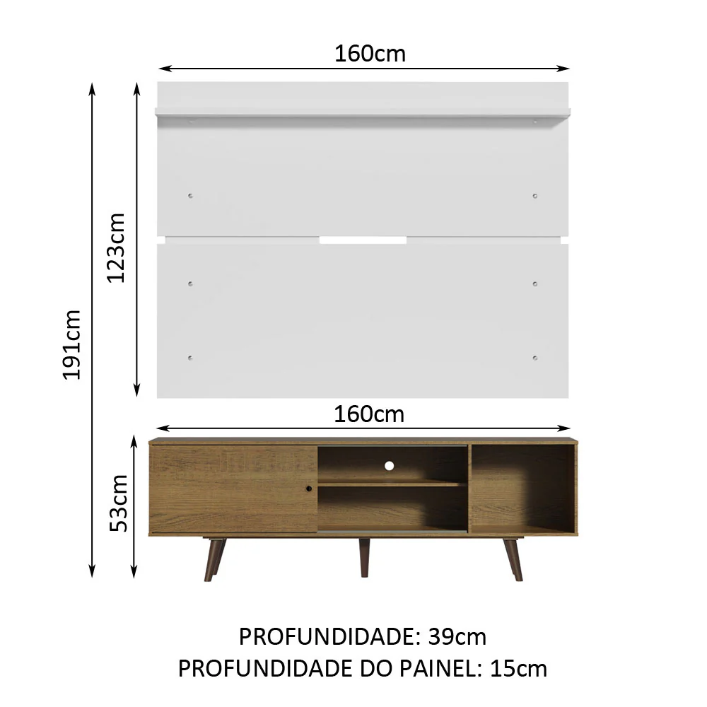 Rack Madesa Dubai e Painel para TV até 65 Polegadas com Pés Rustic/Branco 5Z9B - Image 3