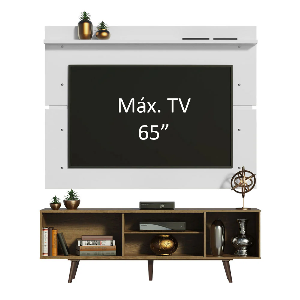 Rack Madesa Dubai e Painel para TV até 65 Polegadas com Pés Rustic/Branco 5Z9B - Image 4