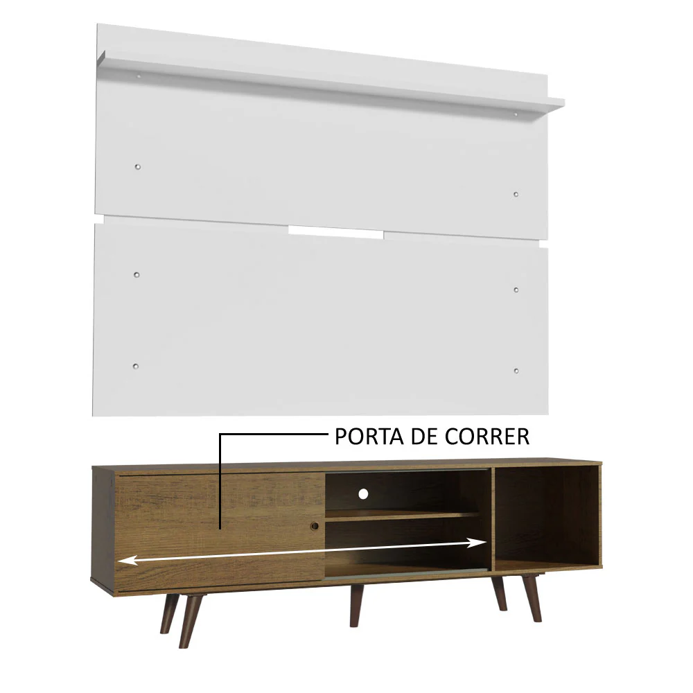 Rack Madesa Dubai e Painel para TV até 65 Polegadas com Pés Rustic/Branco 5Z9B - Image 5