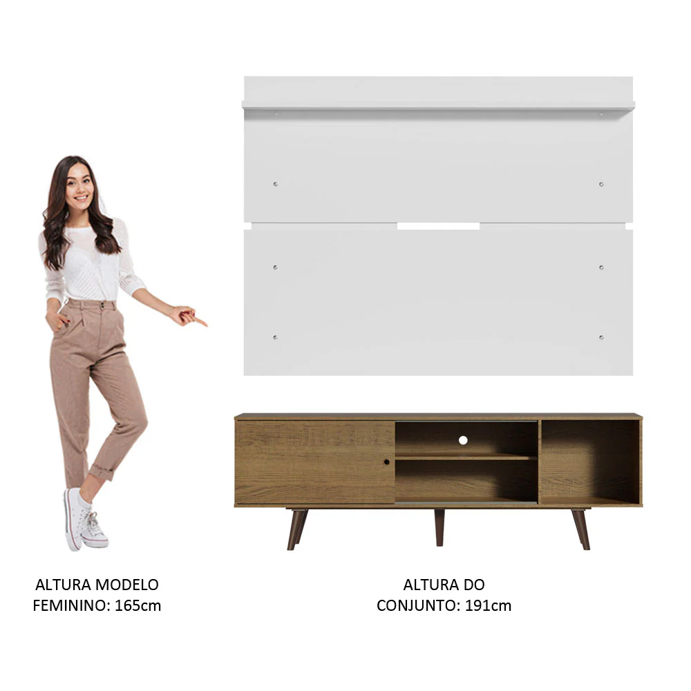 Rack Madesa Dubai e Painel para TV até 65 Polegadas com Pés Rustic/Branco 5Z9B - Image 6