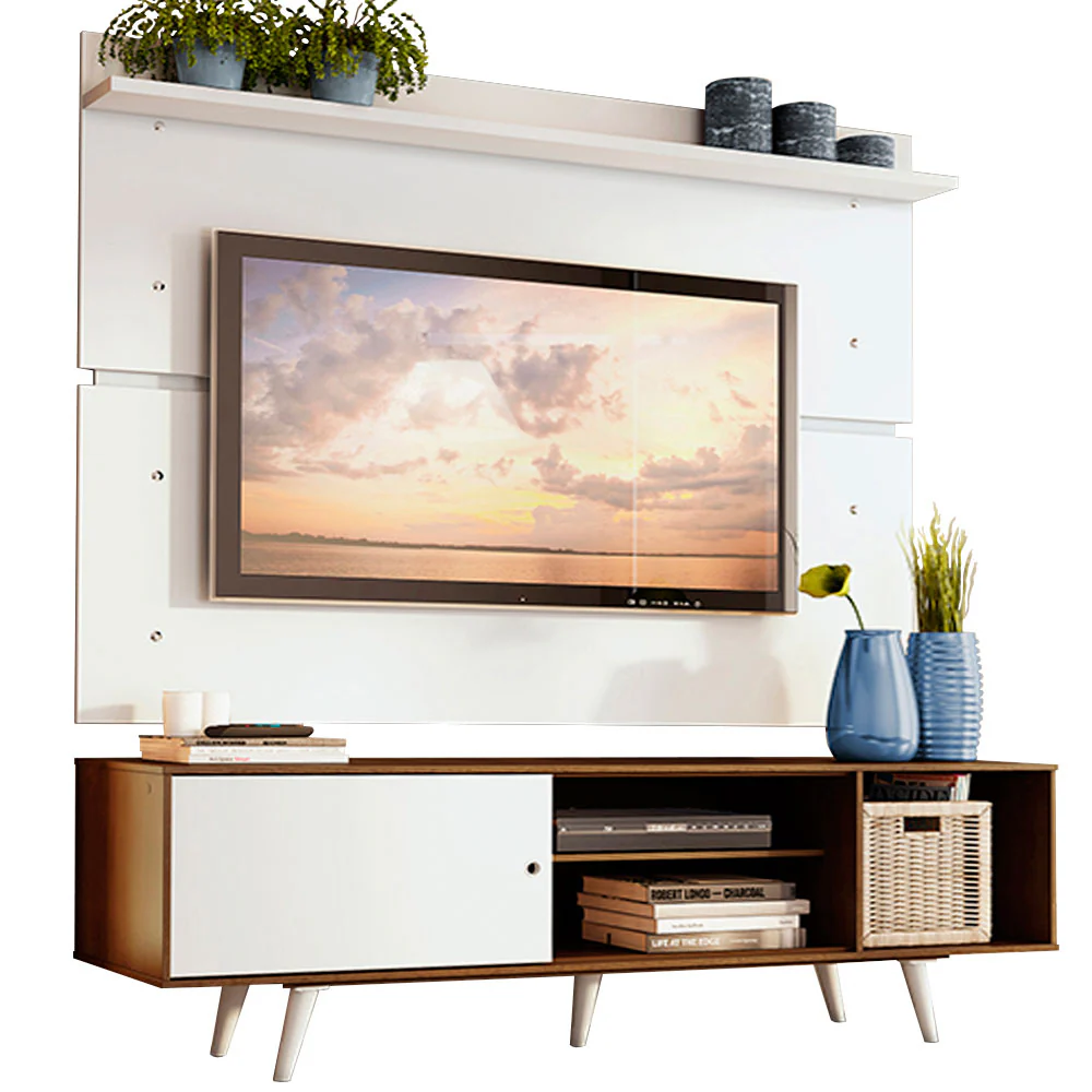 Rack Madesa Dubai e Painel para TV até 65 Polegadas com Pés Rustic/Branco 6E09 - Image 2