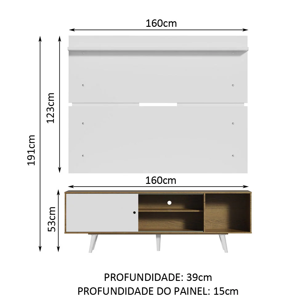 Rack Madesa Dubai e Painel para TV até 65 Polegadas com Pés Rustic/Branco 6E09 - Image 3