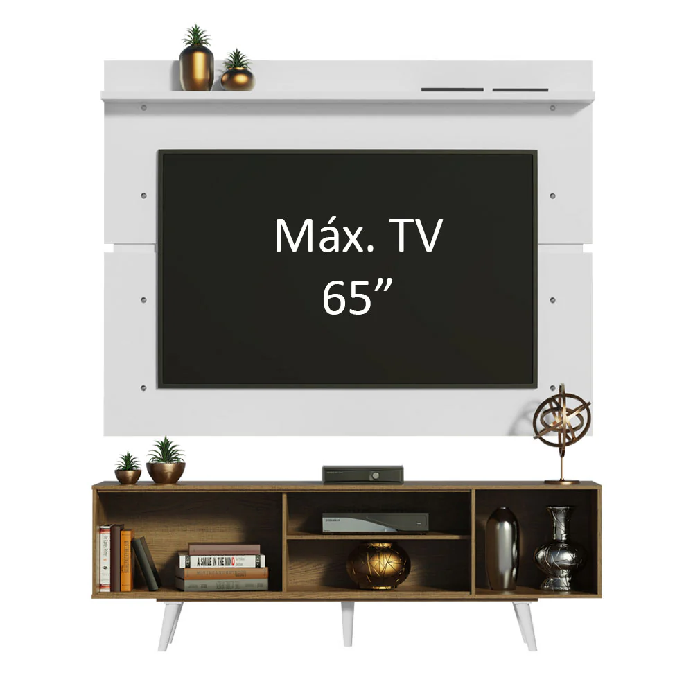Rack Madesa Dubai e Painel para TV até 65 Polegadas com Pés Rustic/Branco 6E09 - Image 4