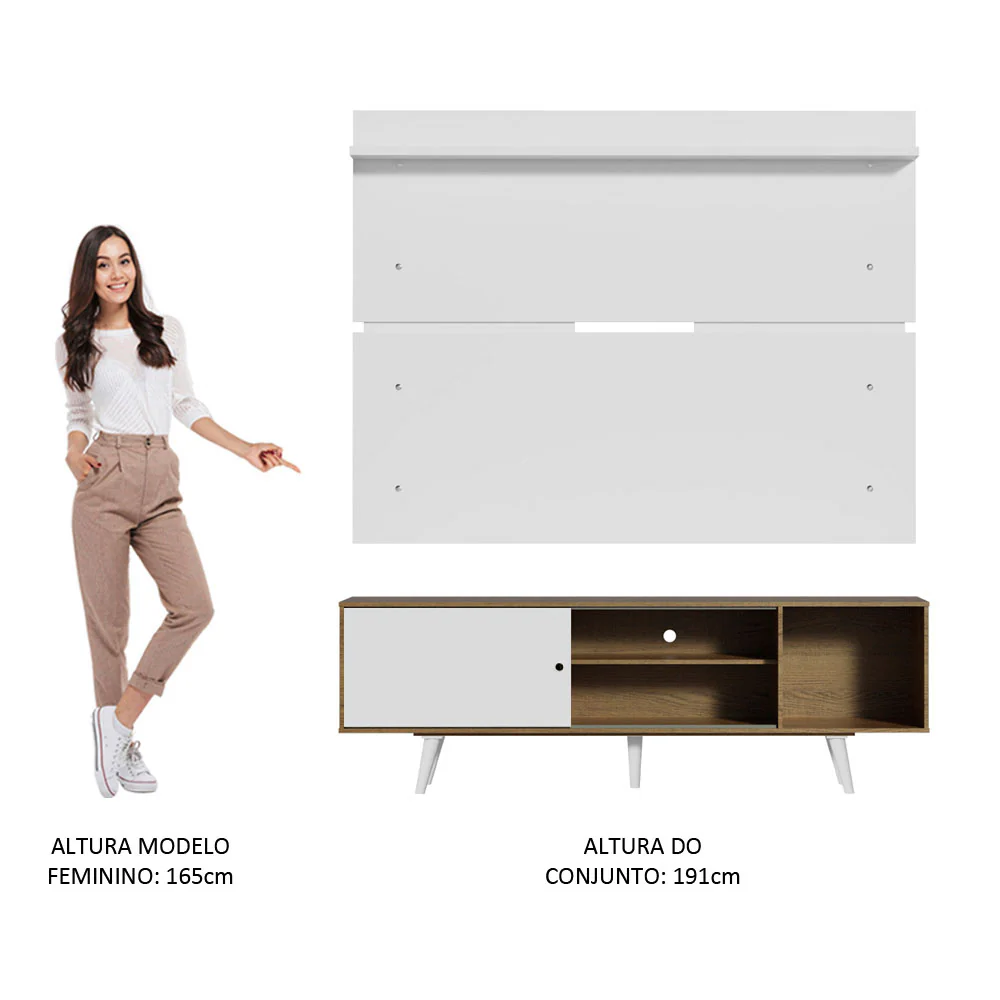 Rack Madesa Dubai e Painel para TV até 65 Polegadas com Pés Rustic/Branco 6E09 - Image 6