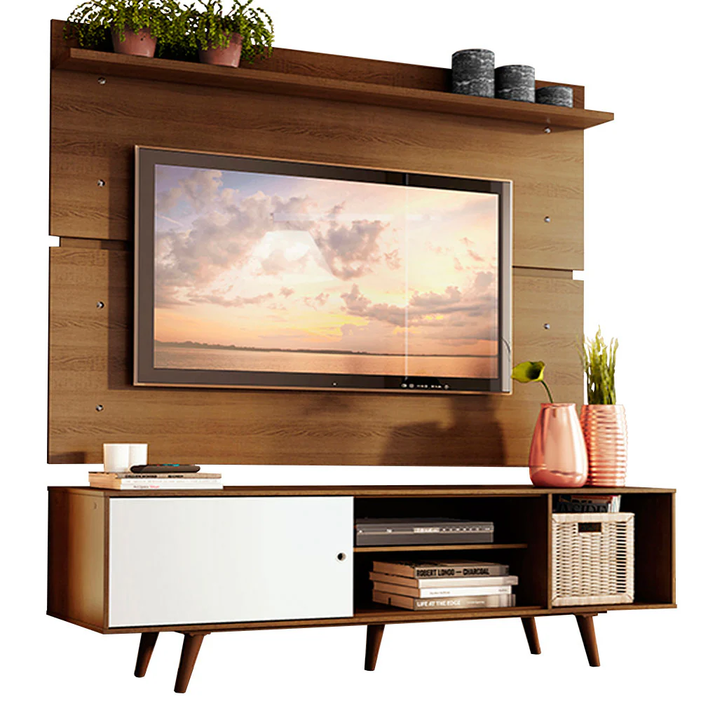 Rack Madesa Dubai e Painel para TV até 65 Polegadas com Pés Rustic/Branco 6E5Z - Image 2