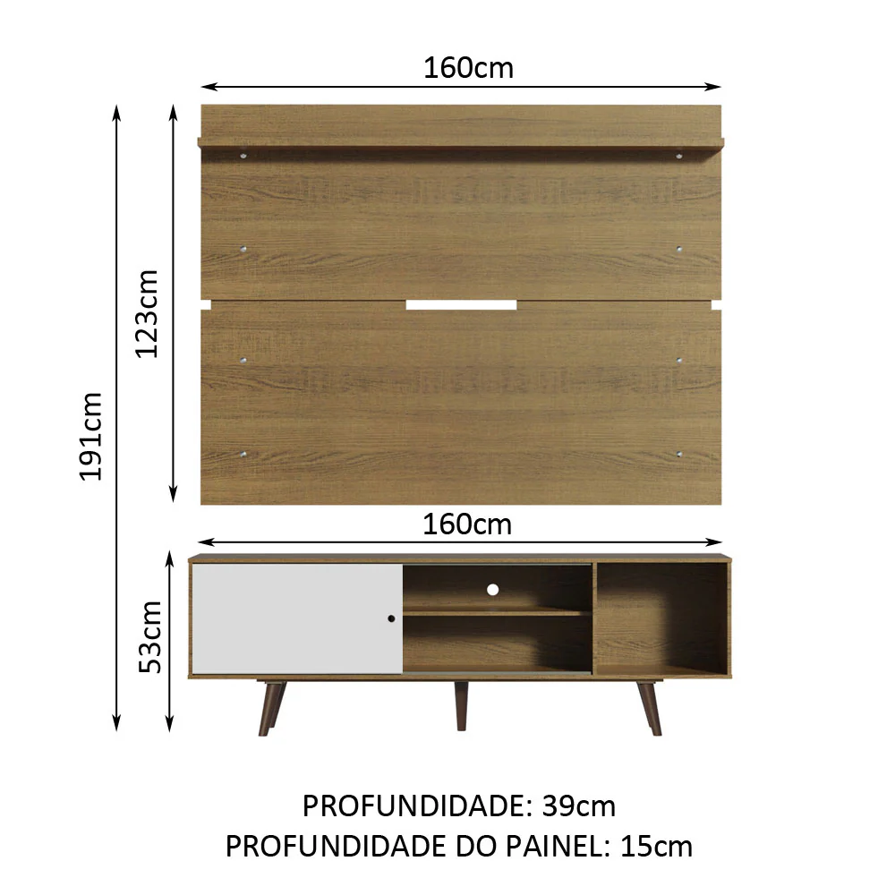 Rack Madesa Dubai e Painel para TV até 65 Polegadas com Pés Rustic/Branco 6E5Z - Image 3