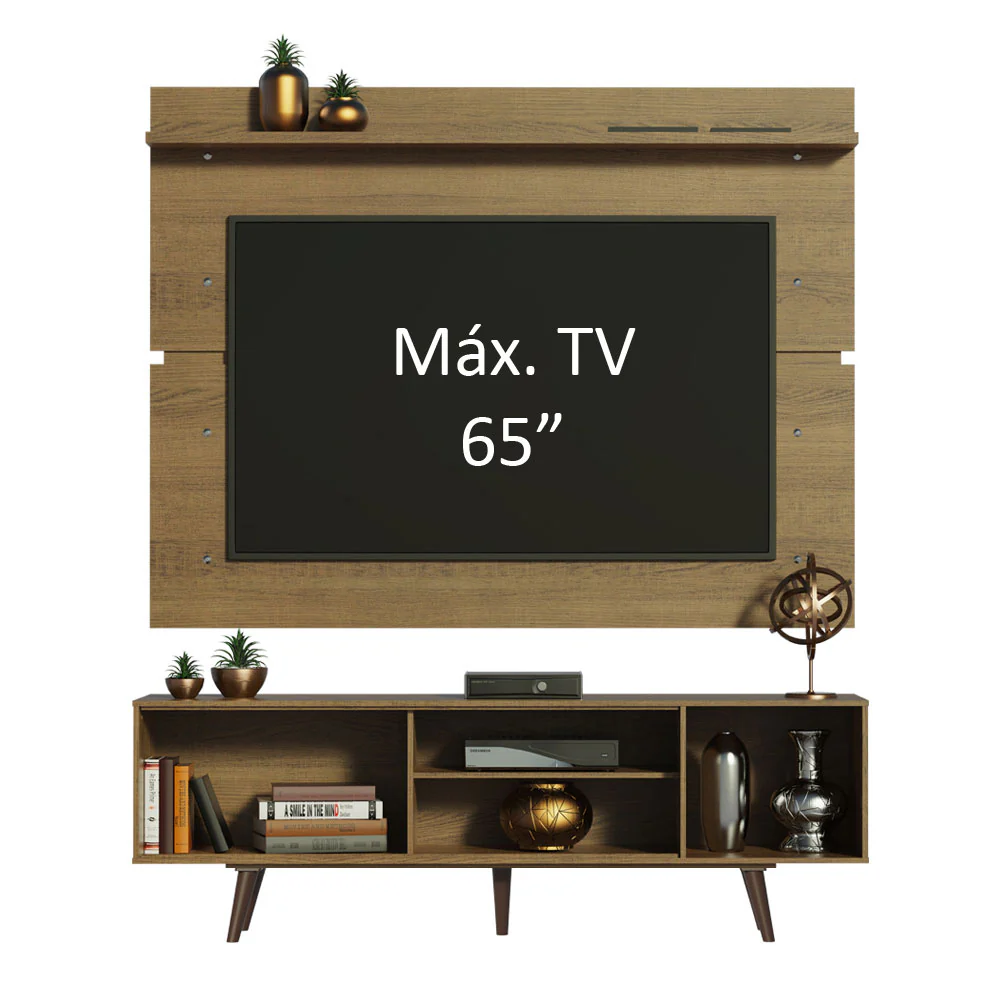 Rack Madesa Dubai e Painel para TV até 65 Polegadas com Pés Rustic/Branco 6E5Z - Image 4