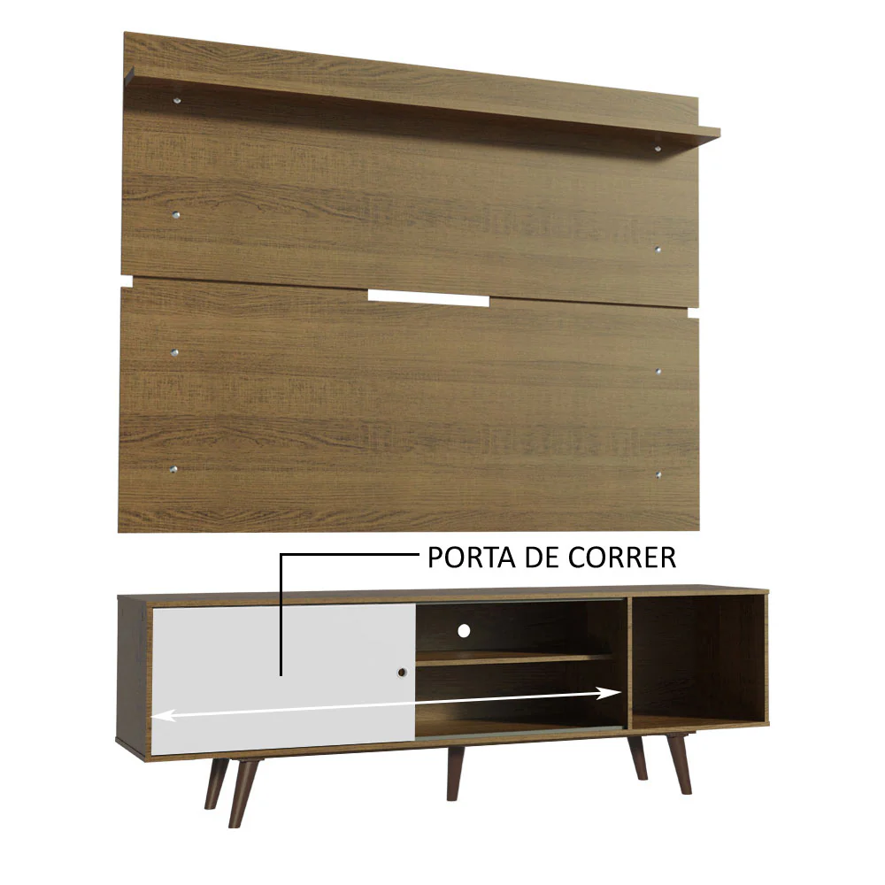 Rack Madesa Dubai e Painel para TV até 65 Polegadas com Pés Rustic/Branco 6E5Z - Image 5