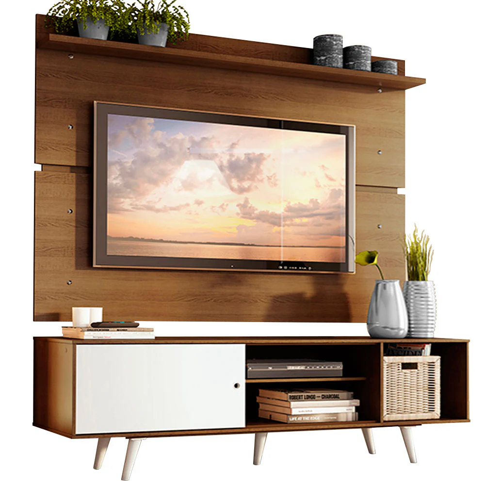 Rack Madesa Dubai e Painel para TV até 65 Polegadas com Pés Rustic/Branco 6E6E - Image 2