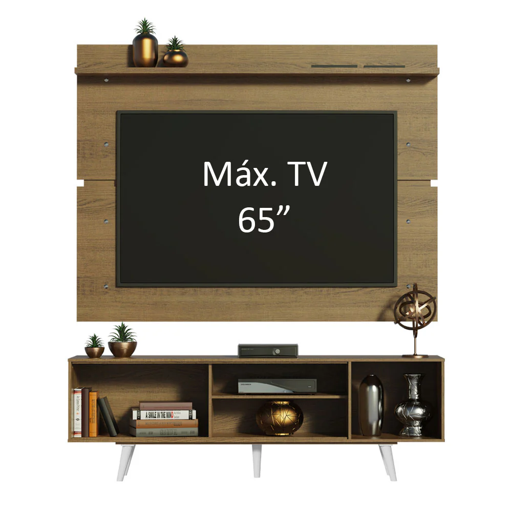 Rack Madesa Dubai e Painel para TV até 65 Polegadas com Pés Rustic/Branco 6E6E - Image 4