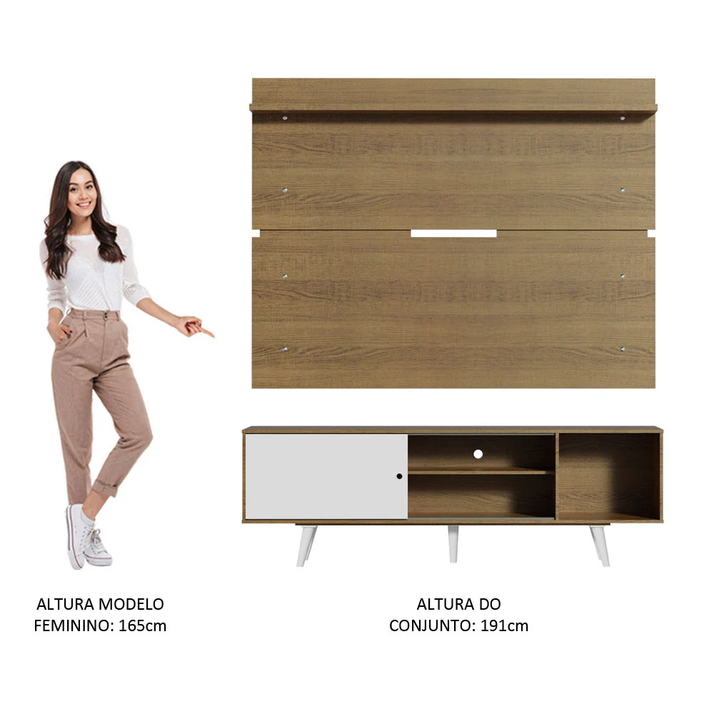 Rack Madesa Dubai e Painel para TV até 65 Polegadas com Pés Rustic/Branco 6E6E - Image 6
