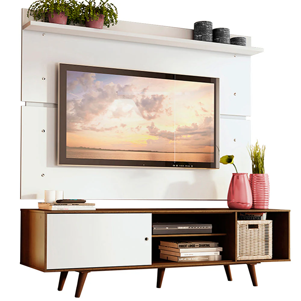 Rack Madesa Dubai e Painel para TV até 65 Polegadas com Pés Rustic/Branco 6E9B - Image 2