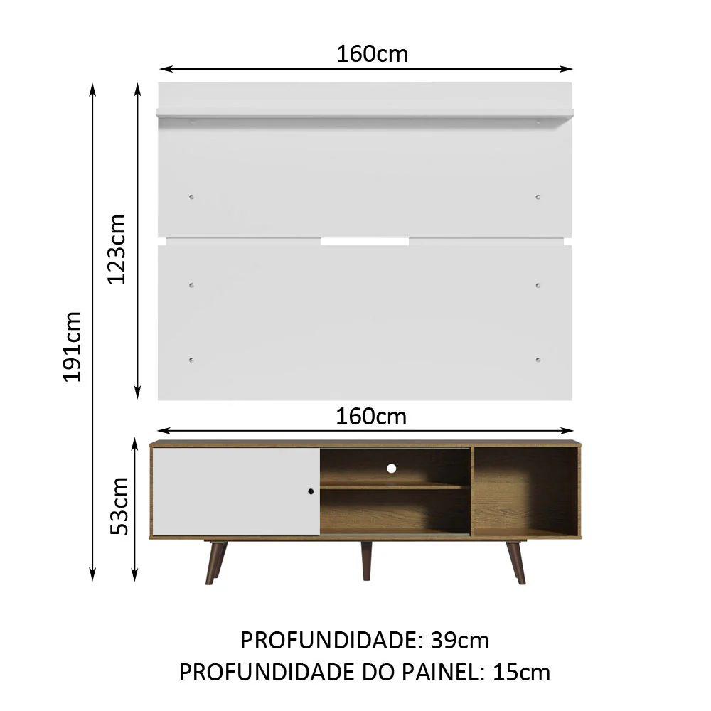 Rack Madesa Dubai e Painel para TV até 65 Polegadas com Pés Rustic/Branco 6E9B - Image 3