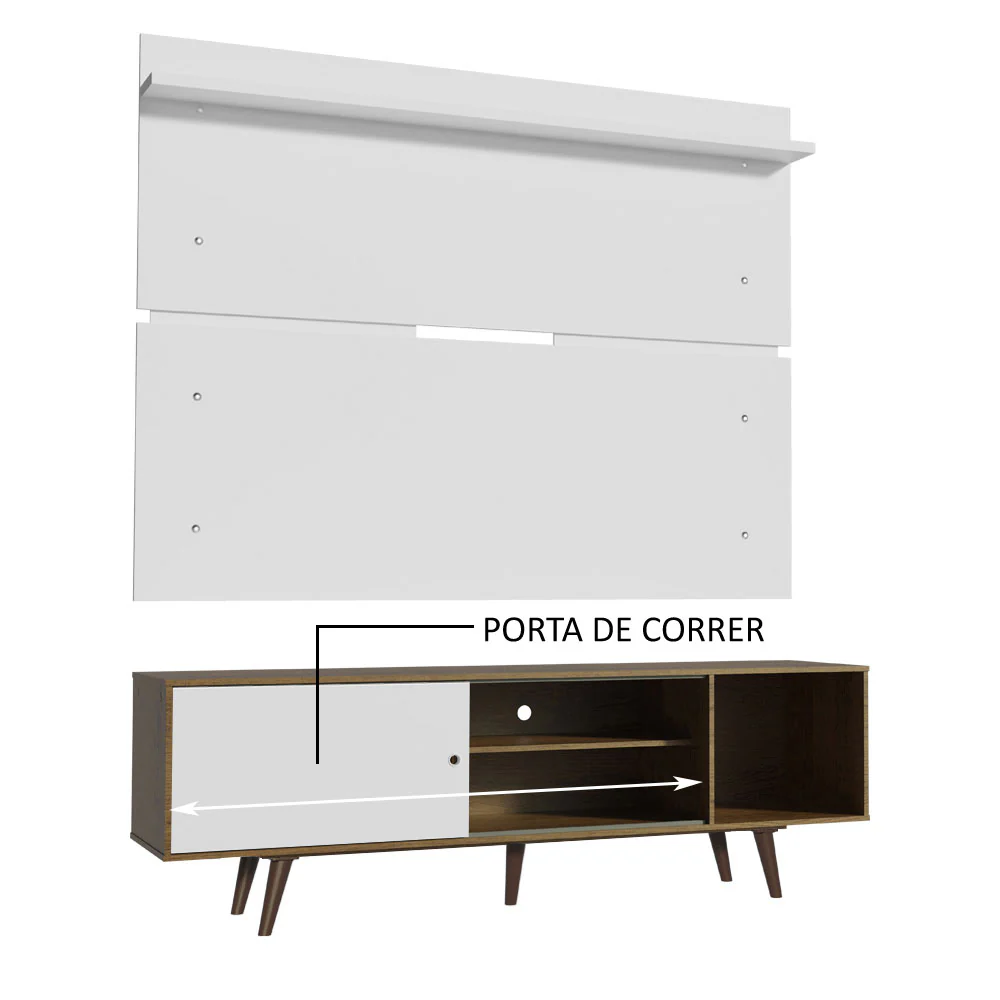 Rack Madesa Dubai e Painel para TV até 65 Polegadas com Pés Rustic/Branco 6E9B - Image 5