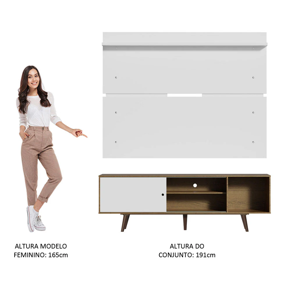 Rack Madesa Dubai e Painel para TV até 65 Polegadas com Pés Rustic/Branco 6E9B - Image 6