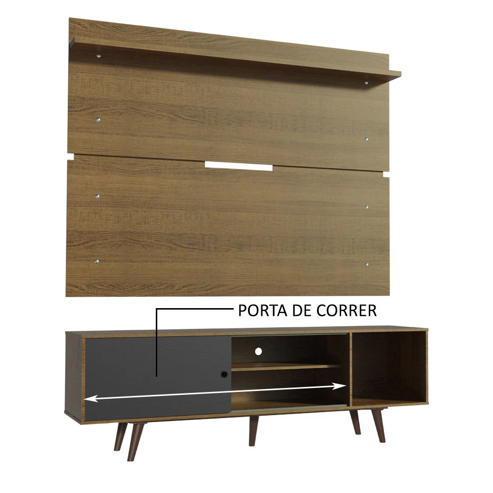 Rack Madesa Dubai e Painel para TV até 65 Polegadas com Pés Rustic/Preto 7K5Z - Image 5