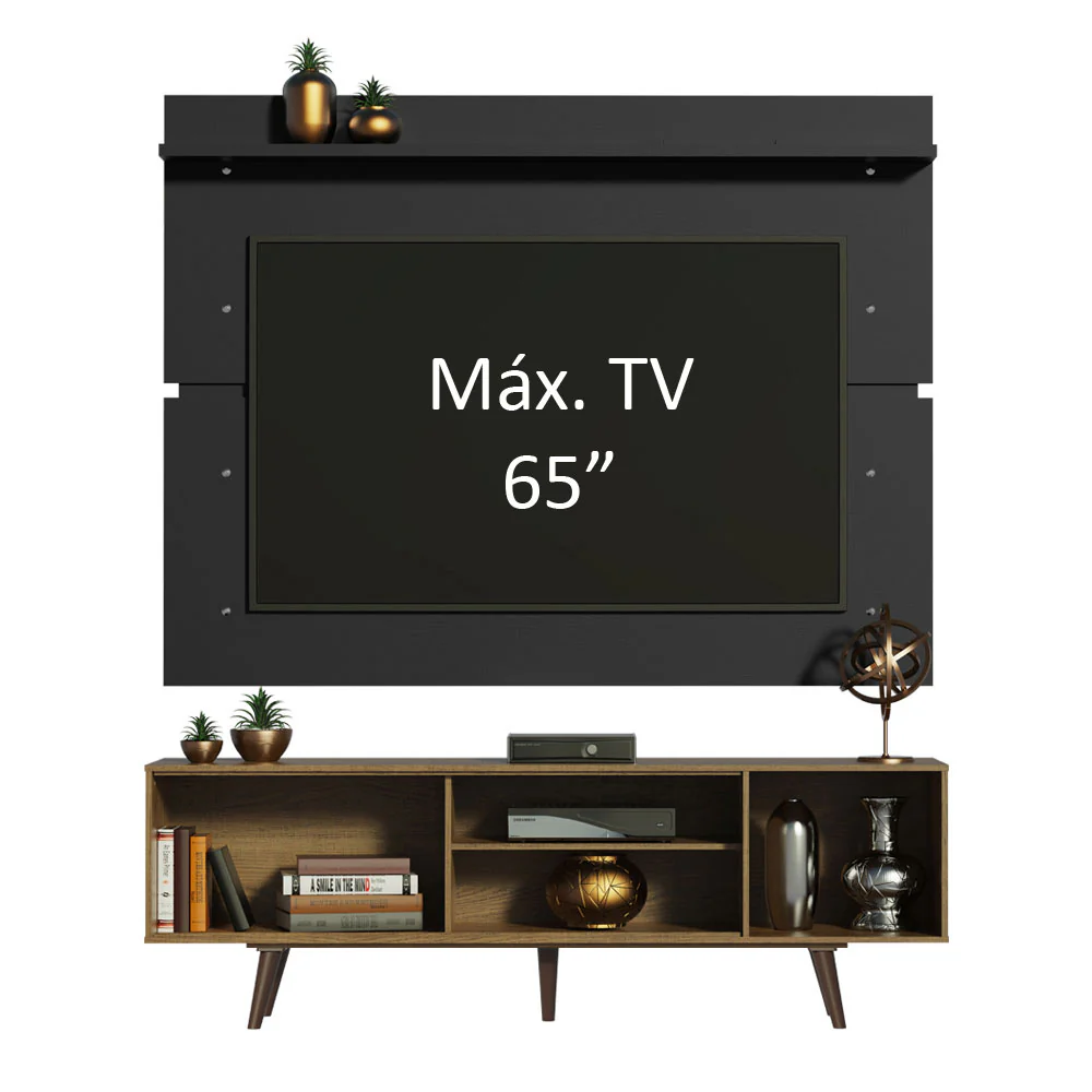 Rack Madesa Dubai e Painel para TV até 65 Polegadas com Pés Rustic/Preto 7KD8 - Image 4