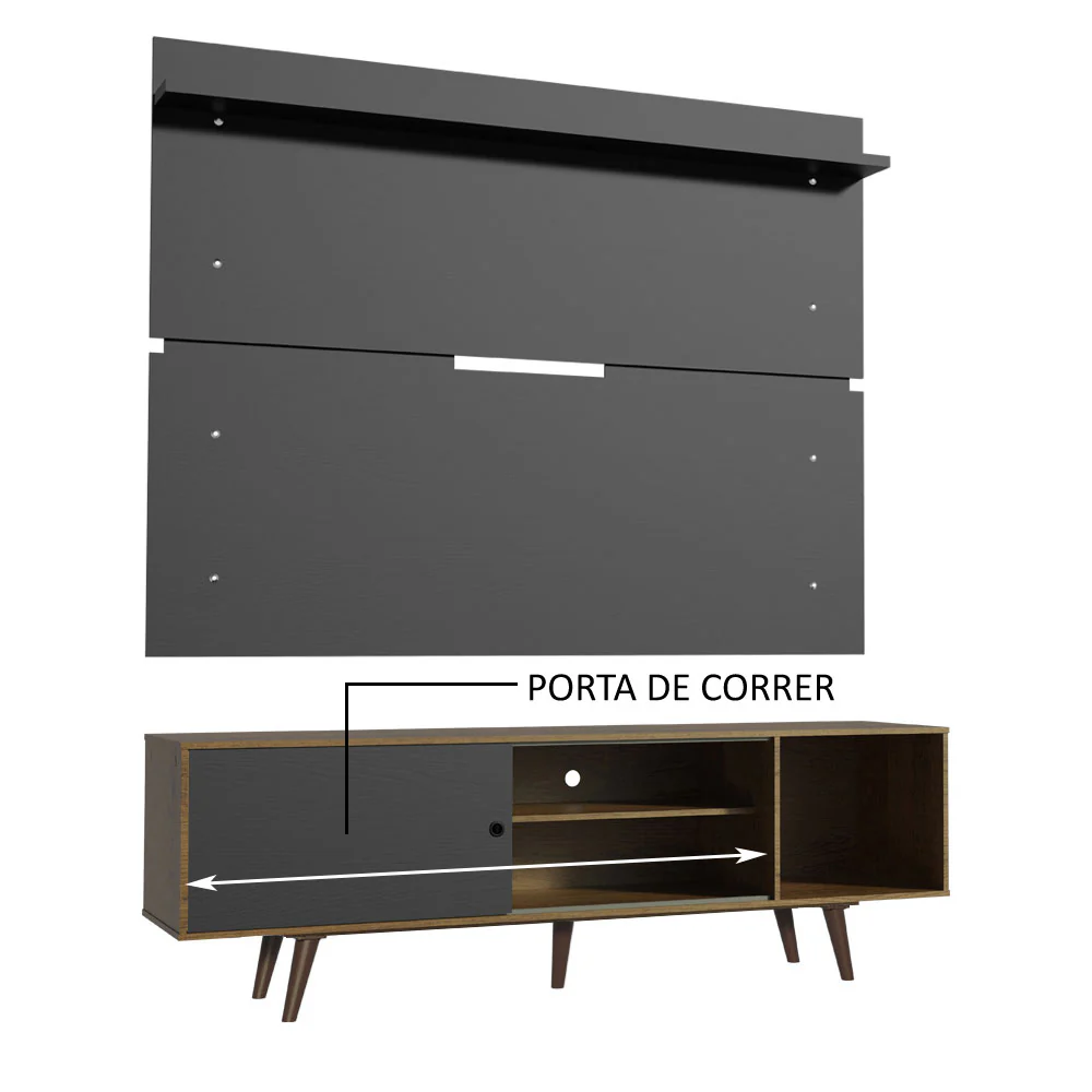 Rack Madesa Dubai e Painel para TV até 65 Polegadas com Pés Rustic/Preto 7KD8 - Image 5