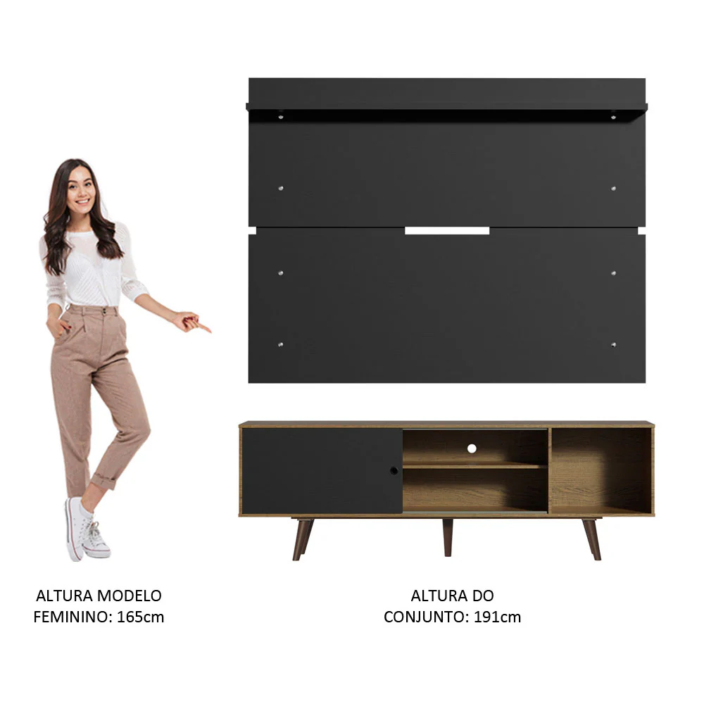 Rack Madesa Dubai e Painel para TV até 65 Polegadas com Pés Rustic/Preto 7KD8 - Image 6
