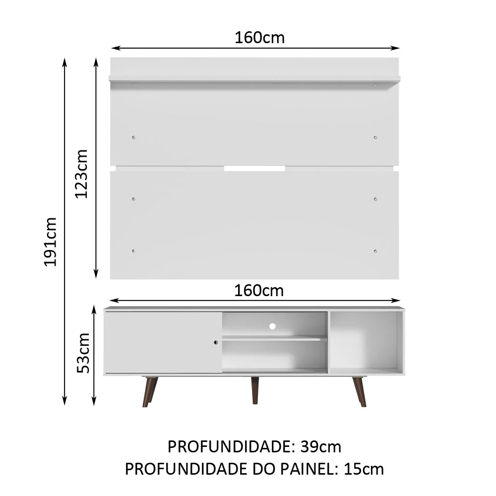 Rack Madesa Dubai e Painel para TV até 65 Polegadas com Pés Branco/Rustic 099B - Image 3