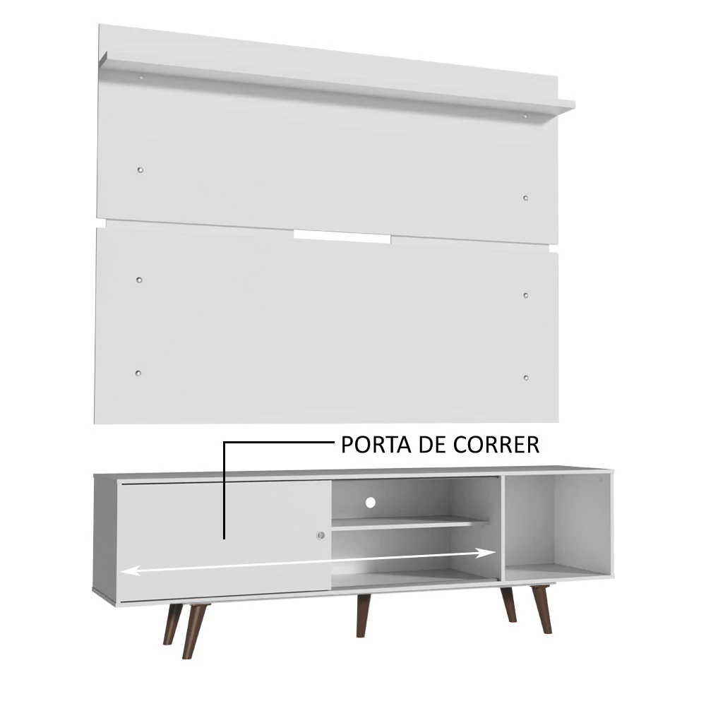 Rack Madesa Dubai e Painel para TV até 65 Polegadas com Pés Branco/Rustic 099B - Image 5