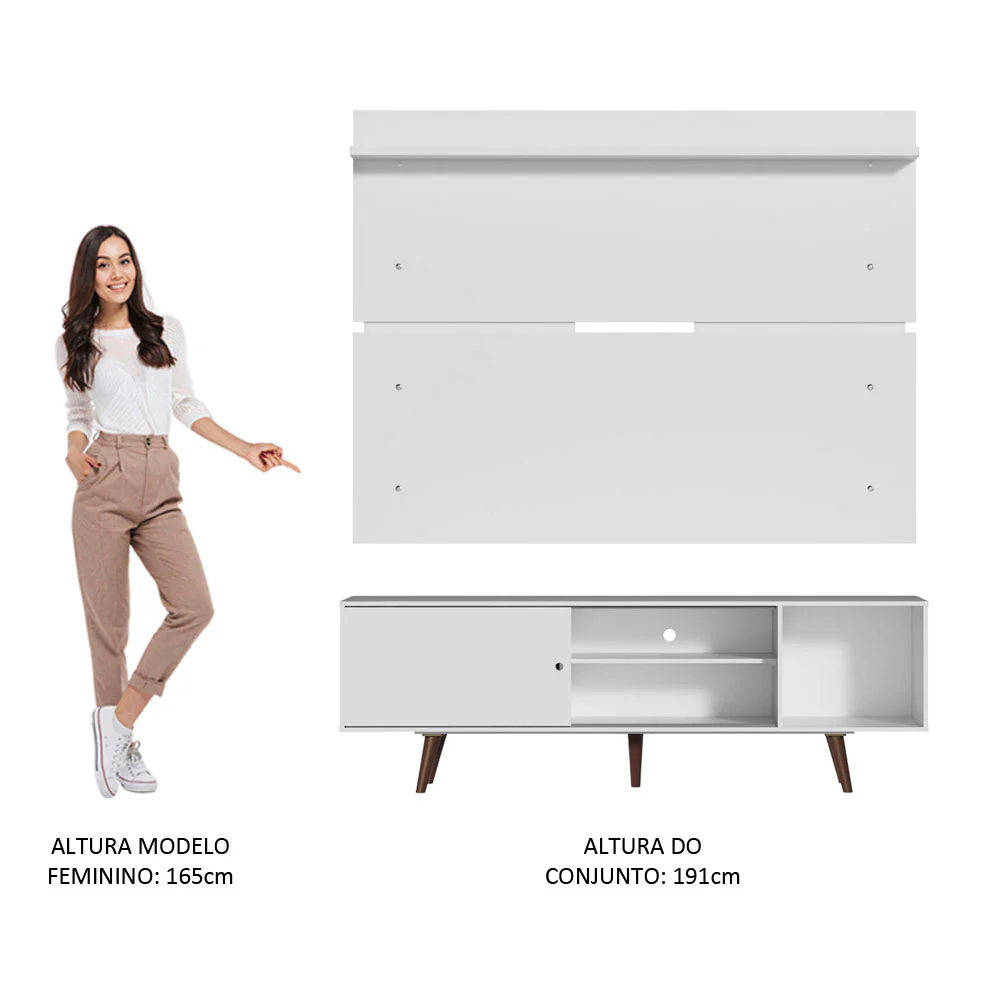 Rack Madesa Dubai e Painel para TV até 65 Polegadas com Pés Branco/Rustic 099B - Image 6