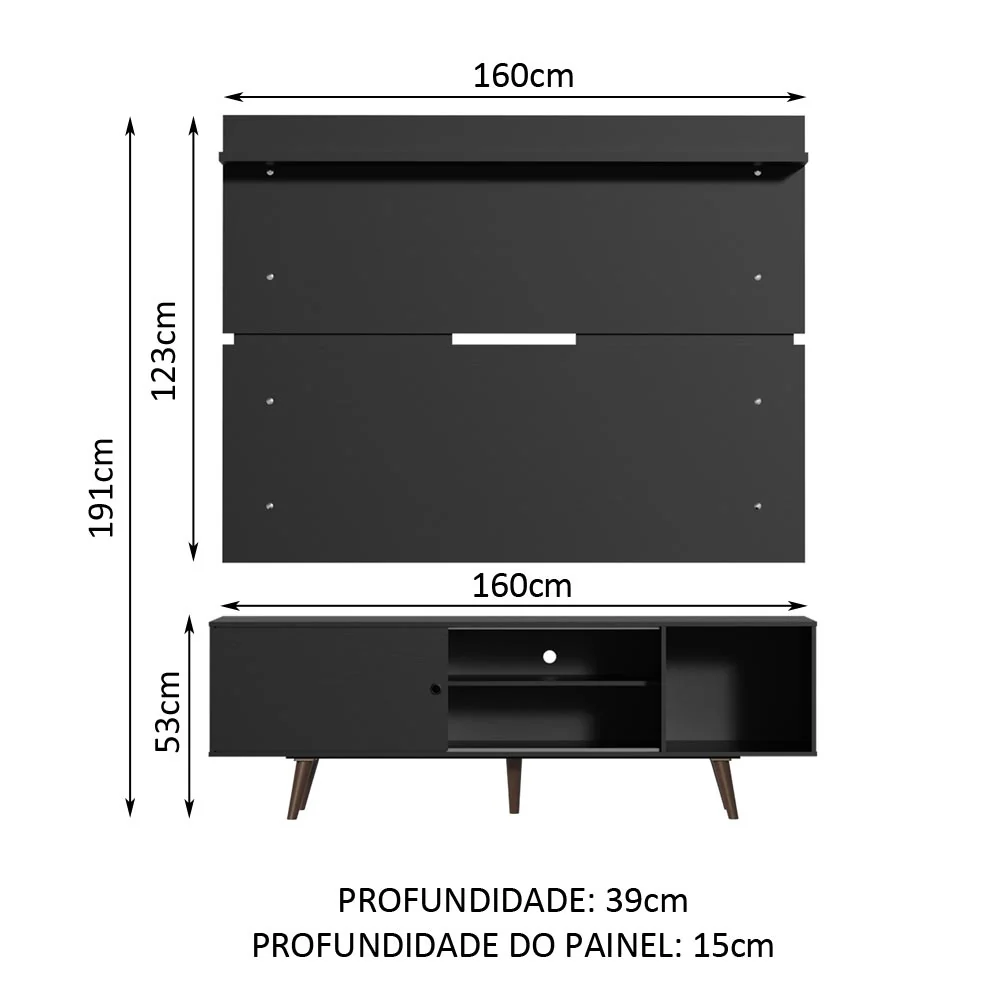 Rack Madesa Dubai e Painel para TV até 65 Polegadas com Pés Preto/Rustic 8ND8 - Image 3