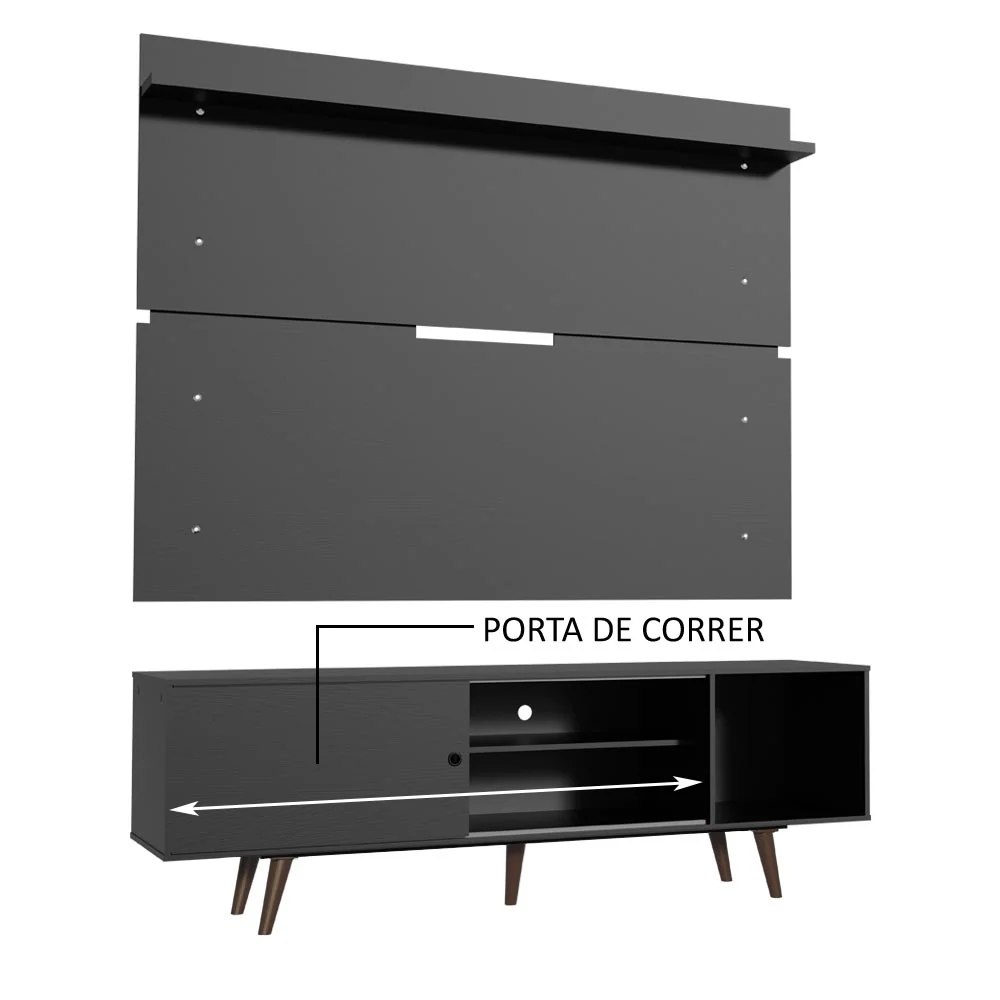 Rack Madesa Dubai e Painel para TV até 65 Polegadas com Pés Preto/Rustic 8ND8 - Image 5