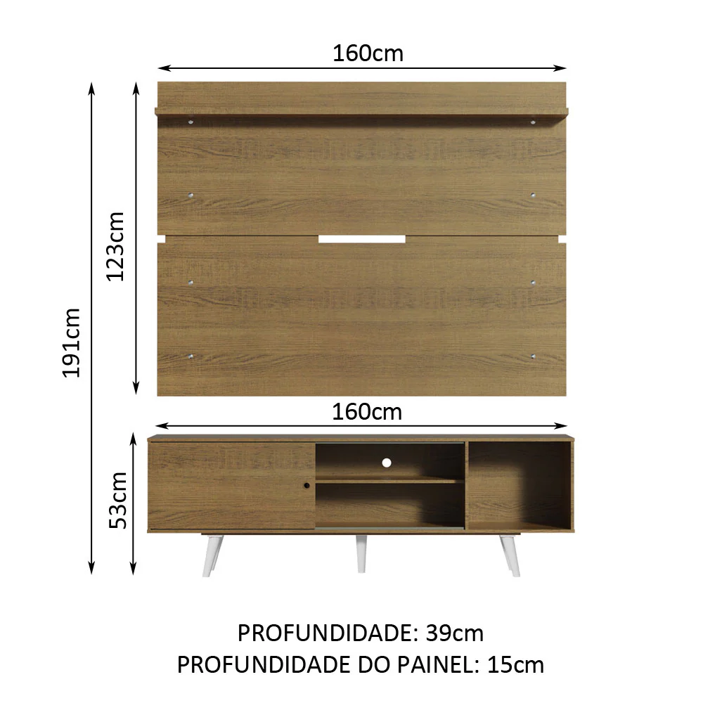 Rack Madesa Dubai e Painel para TV até 65 Polegadas com Pés Rustic/Branco 5Z6E - Image 3