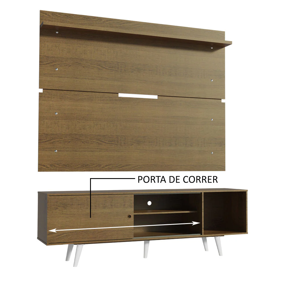 Rack Madesa Dubai e Painel para TV até 65 Polegadas com Pés Rustic/Branco 5Z6E - Image 5