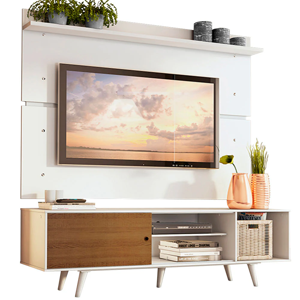 Rack Madesa Dubai e Painel para TV até 65 Polegadas com Pés Branco/Rustic 9B09 - Image 2