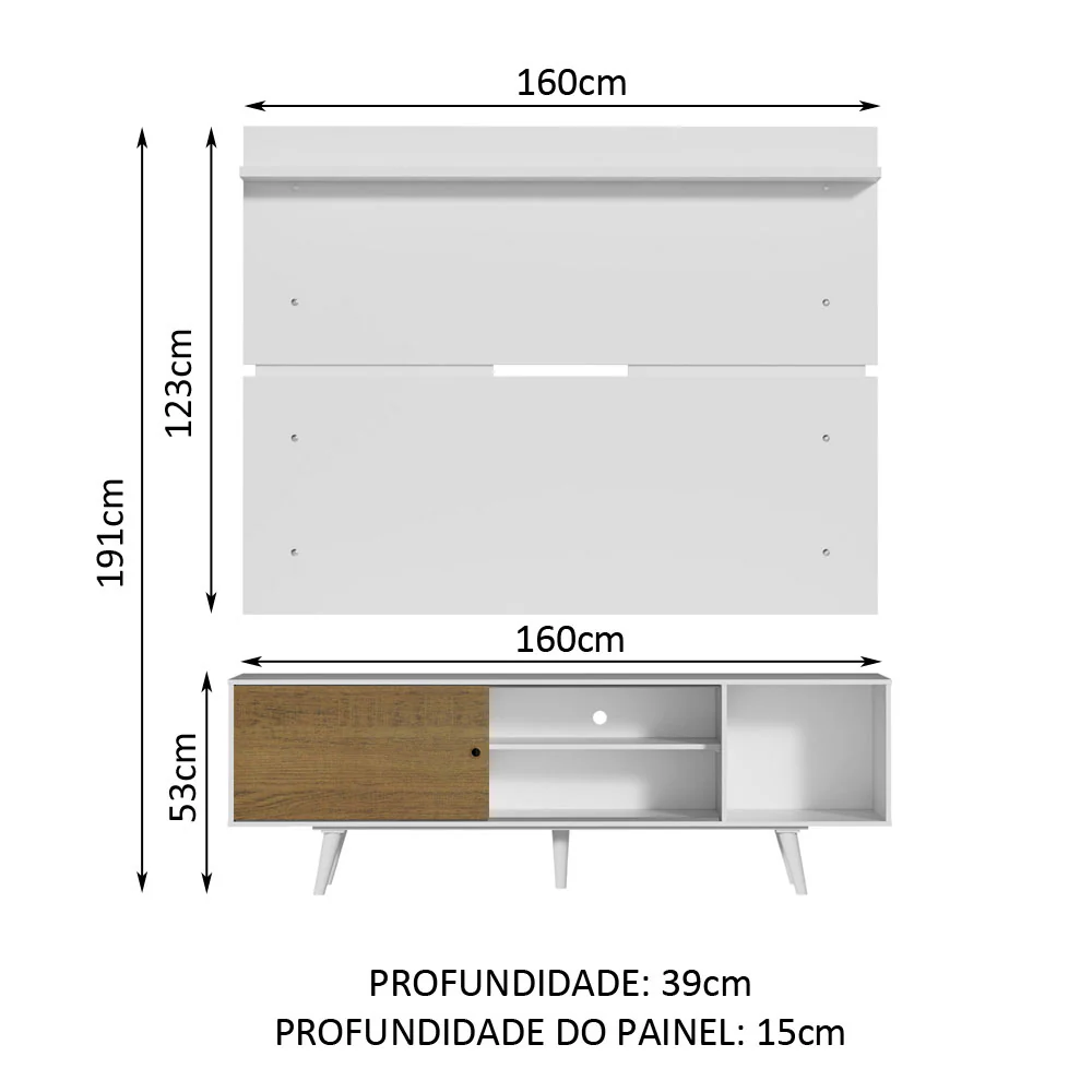 Rack Madesa Dubai e Painel para TV até 65 Polegadas com Pés Branco/Rustic 9B09 - Image 3