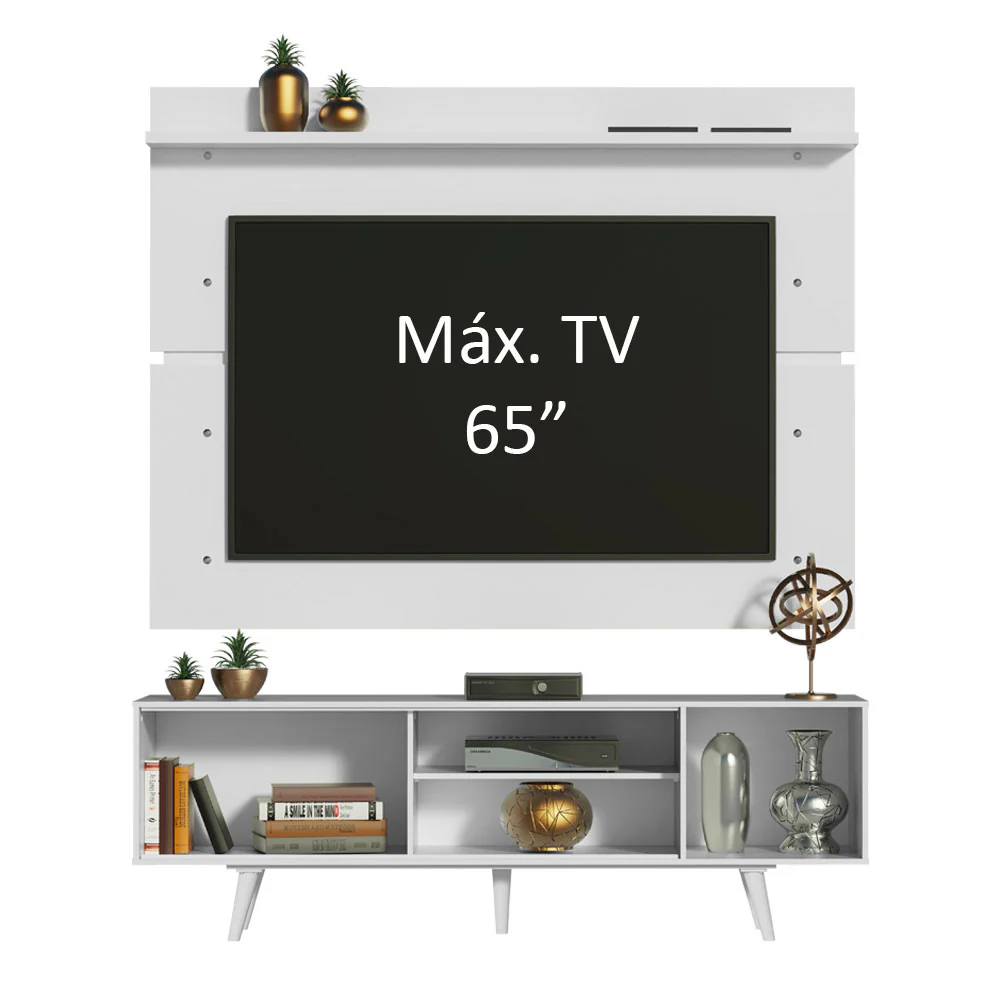 Rack Madesa Dubai e Painel para TV até 65 Polegadas com Pés Branco/Rustic 9B09 - Image 4