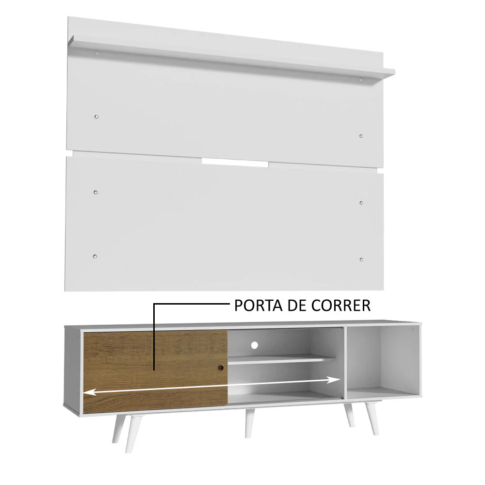 Rack Madesa Dubai e Painel para TV até 65 Polegadas com Pés Branco/Rustic 9B09 - Image 5