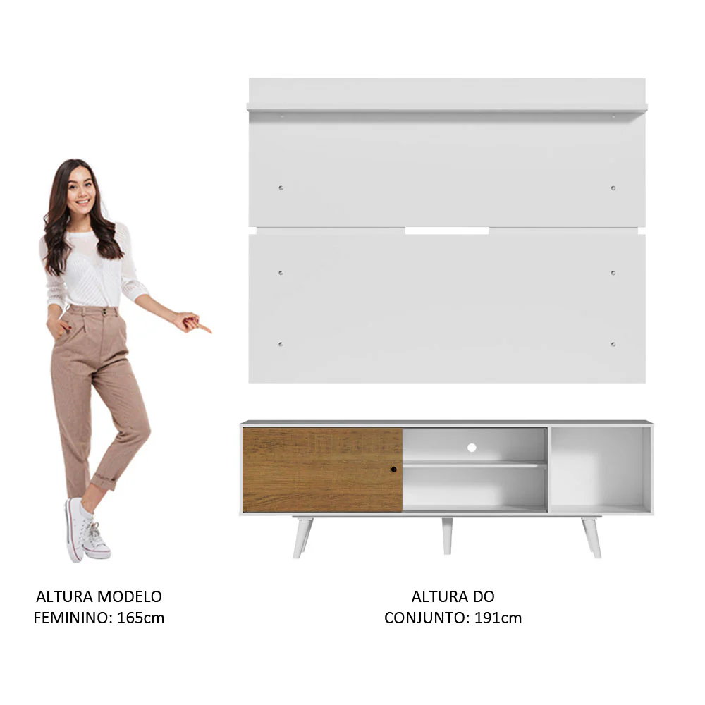 Rack Madesa Dubai e Painel para TV até 65 Polegadas com Pés Branco/Rustic 9B09 - Image 6